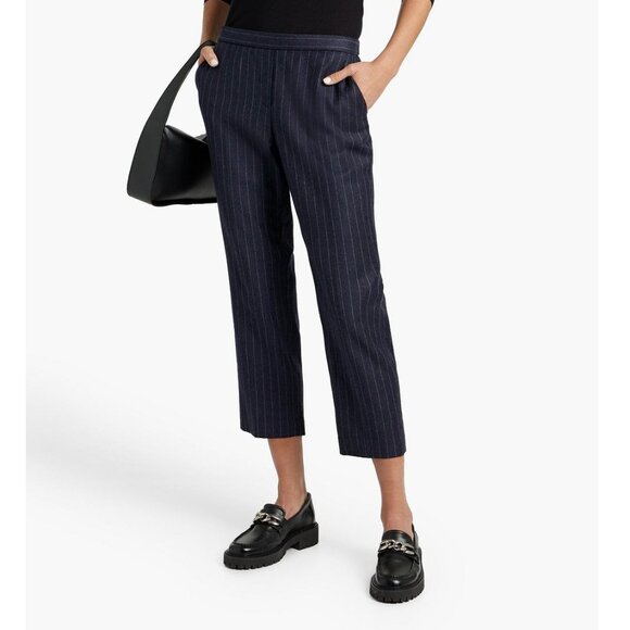 2/$40 EUC Theory Linen Blend Pull-On Pinstripe Crop Pants Navy 0 - Picture 1 of 6